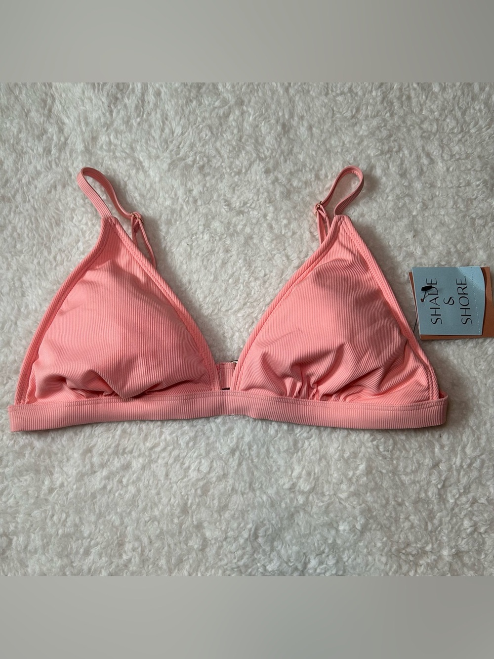 Shade & Shore Women’s Ribbed Triangle Bikini Top Adjustable Straps Medium NEW